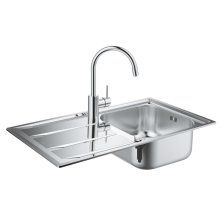 Pachet Grohe 31570SD0, Chiuveta de bucatarie si baterie monocomanda, Argintiu