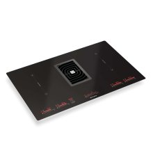 Plita cu inductie Faber GALILEO BK GLASS A830, hota integrata, 4 zone, A+++, sticla neagra