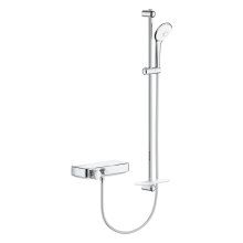 Sistem de dus cu termostat Grohe Grohtherm SmartControl 34721000, 3 functii, para dus inclusa, tavita, coloana dus, etajera, anti-calcar, Crom/alb
