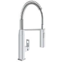 Baterie bucatarie cu dus Grohe Eurocube, monocomanda, filtru ceramic, buton dus/aerator, pivotanta, protectie reflux, rotire 360, anti-calcar, crom