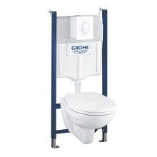Pachet WC 4 in 1 Grohe Solido Compact 39116000, suspendat, cadru, capac, placuta, elemente montaj, Alb