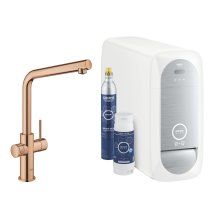 Baterie bucatarie Grohe Blue Home 31454DA1, 3/8, monocomanda, pipa inalta, filtrare, racire, apa carbogazoasa, cartus ceramic, pivotanta, lucios, Warm Sunset