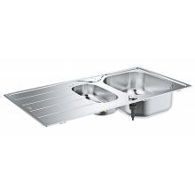Chiuveta bucatarie Grohe 31564SD1, picurator, 2 cuve, reversibila, montare pe blat, evacuare automata, kit montaj si evacuare, Argintiu