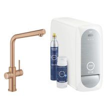 Set bucatarie Grohe Blue Home 31454DL1, 3/8, monocomanda, pipa inalta, filtrare, racire, apa carbogazoasa, cartus ceramic, pivotanta, mat, Warm sunset