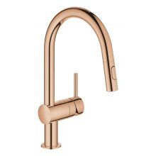 Baterie bucatarie Grohe Minta 32321DA2, 3/8, monocomanda, pipa inalta, dus extractabil, cartus ceramic, pivotanta, lucios, Warm Sunset