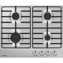 Plita incorporabila Hansa, Gaz, 4 arzatoare, 60 cm, comenzi frontale, siguranta, aprindere electrica, gratar email, Inox