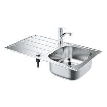 Set chiuveta de bucatarie Grohe Minta 31573SD1, montare pe blat, reversibila, baterie inalta, 3/8, tip L, dus extractabil, Crom