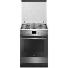 Aragaz cu gaz Hansa FCGX62290, 60 cm, 4 arzatoare, display, 2 functii, grill, rotisor, aprindere electrica, siguranta, sertar depozitare, capac sticla, 58 L, clasa A, inox