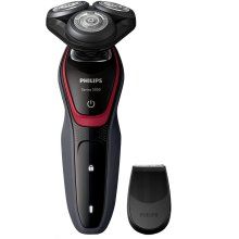 Aparat de ras Philips S5130/06, Lame Multiprecision, LED, Acumulator, 3 capete, Rotire in 5 directii, Aparat tundere de precizie, Negru