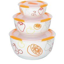 Set 3 boluri ceramice pentru salate Oursson BS2981RC/OR, 300/850/1700 ml, Portocaliu