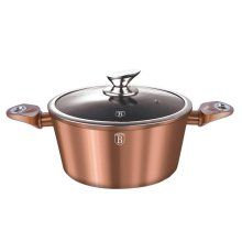 Oala cu capac din sticla BerlingerHaus BH-1515N, diametru 24 cm, strat marmura, manere ergonomice, culoare Metalic RoseGold