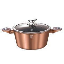 Oala cu capac din sticla BerlingerHaus BH-1516N, diametru 28 cm, strat marmura, manere ergonomice, culoare Metalic RoseGold