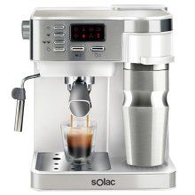 Espressor multifunctional 3 in 1 Solac CE4497, espressor 850 W, filtru 600 W, presiune 20 bari, recipient termos 320 ml, rezervor apa 1.2 L, Alb